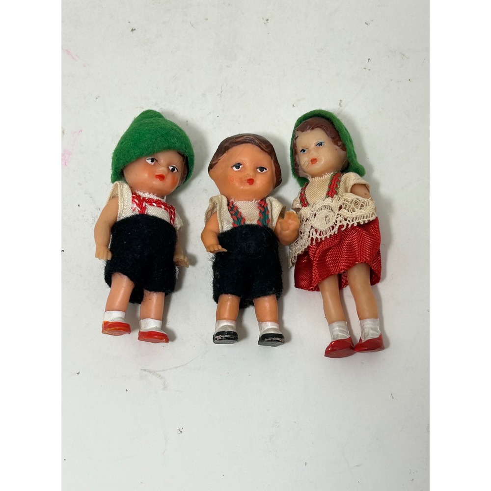 Vintage Miniature German Alpine Folk Dolls Set of 3 Lederhosen Traditional Dress - Picture 1 of 8